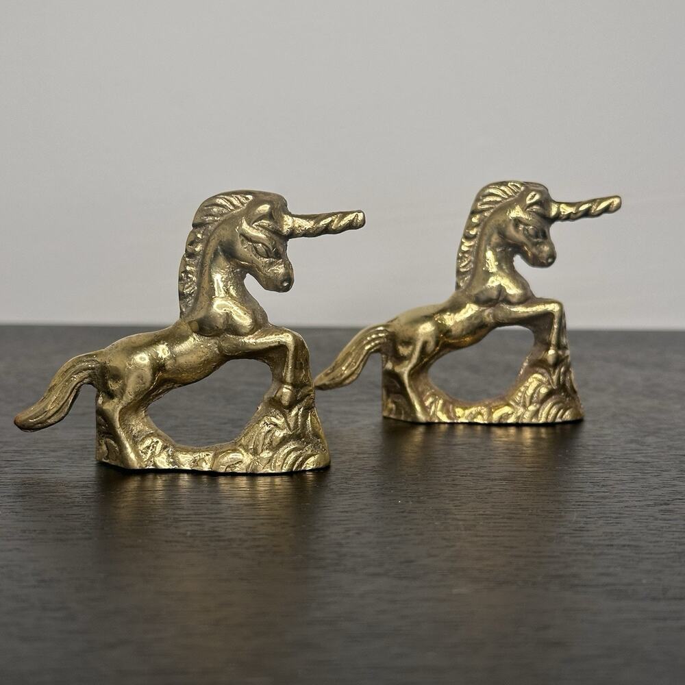 Vintage Solid Brass Miniature Unicorn Set Figurines Fantasy Horse Made in India